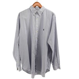 Ralph Lauren Men's 2XLT Tall Striped Button Down Shirt Blue White Cotton Preppy
